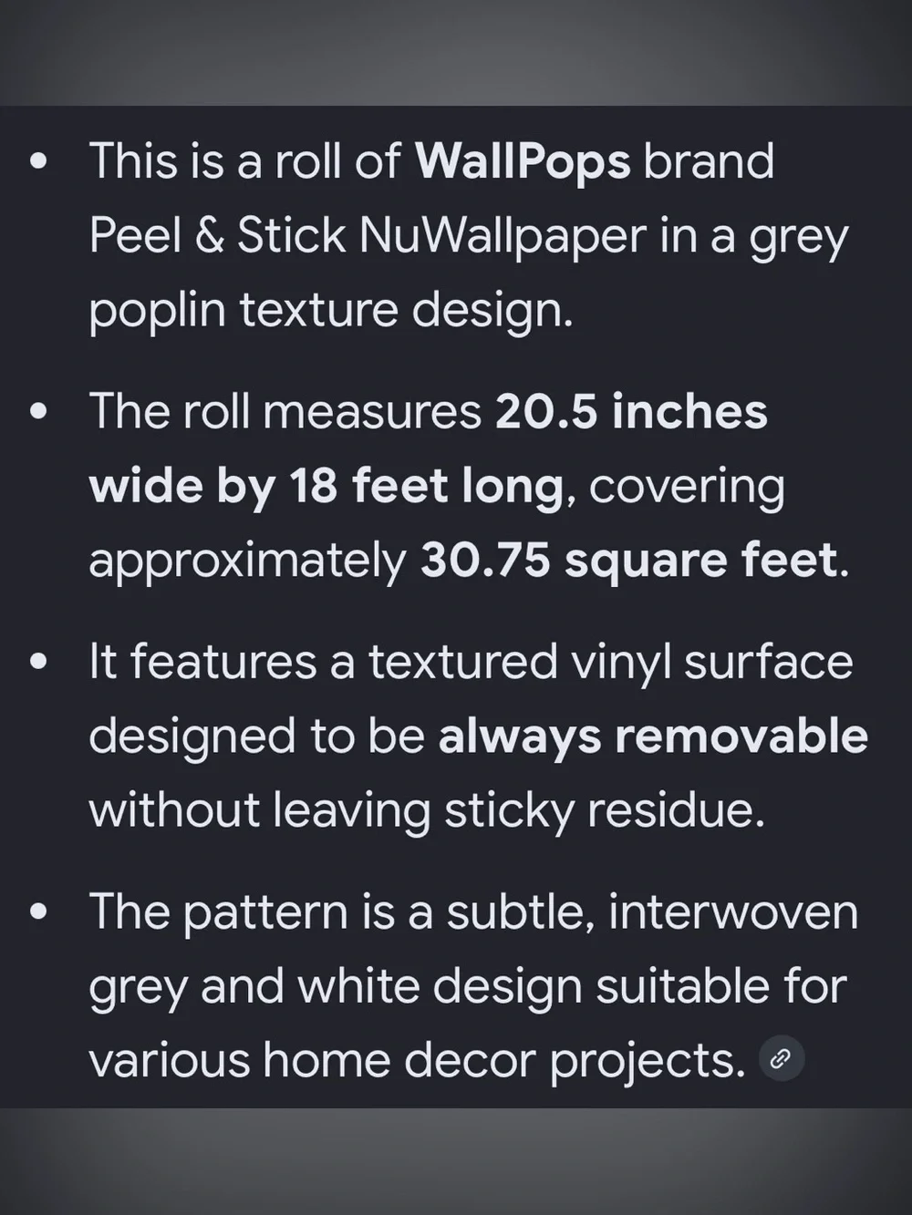 WALL POPS! NUWALLPAPER Peel & Stick Model: NU2873 Grey Poplin Texture NWT